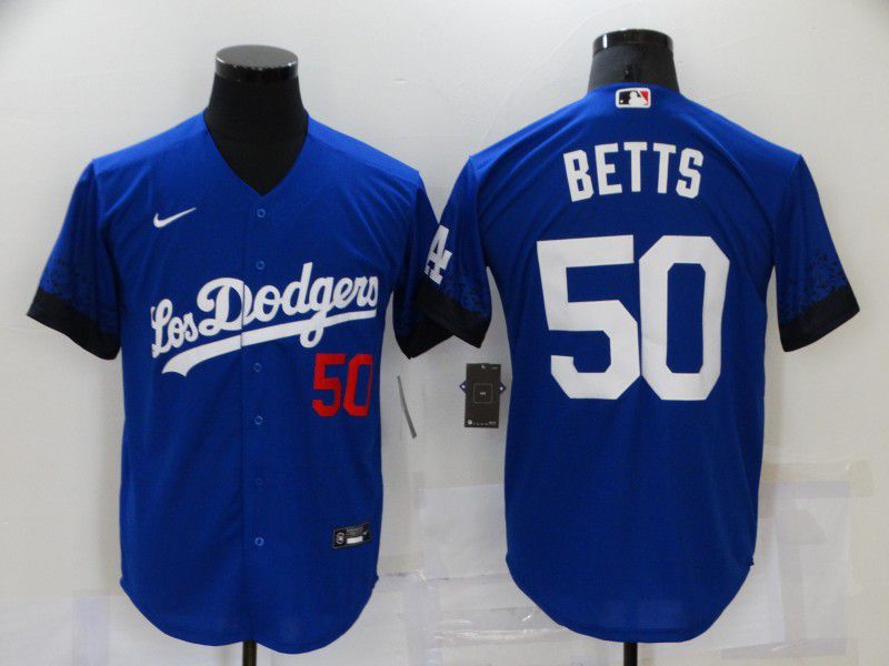 Men Los Angeles Dodgers #50 Betts Blue City Edition Game Nike 2021 MLB Jersey
